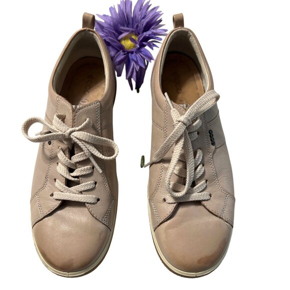 Ecco Womens Size 41 Beige Leather Sneakers 10-10.5 - Picture 1 of 12